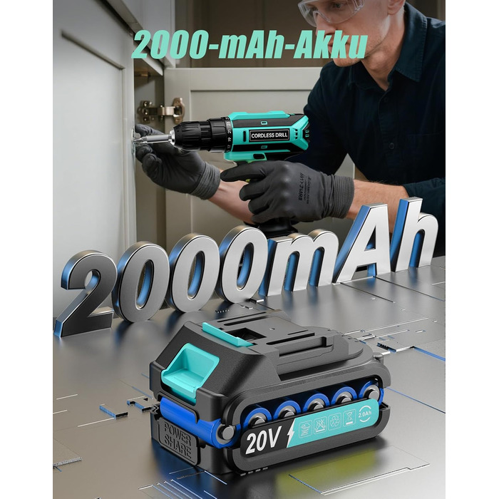 Акумуляторний шурупокрут-дрель 20V з 56 шт. насадок, 42Nm, LED-підсвічування, для дому та ремонту