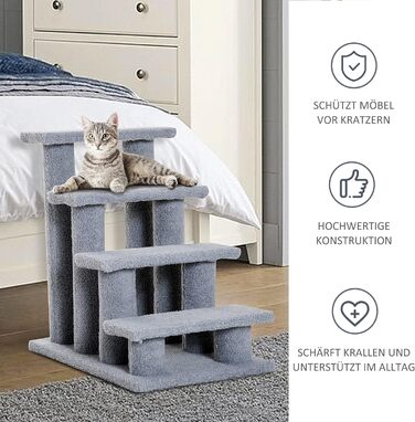 PawHut Pet Stairs Cat Stairs Dog Stairs Stairs for Cats and Dogs 4 Steps Gray 63.5x43x60cm
