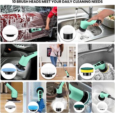 Електрична щітка для чищення швів та поверхонь з 10 насадками, регульована ручка для ванної, кухні, авто, підлоги