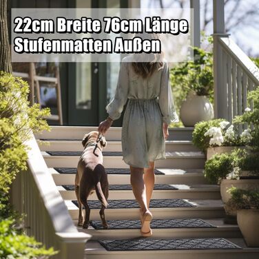 Гумові килимки на сходи зовнішні Aucuda, 6 шт., 76x22 см, сірі, антиковзкі, вологостійкі, теплоізоляційні для вулиці