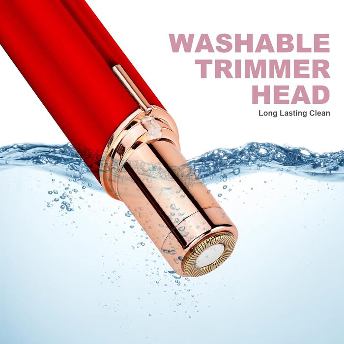 Електричний прилад для видалення волосся з обличчя URAQT для жінок, USB, безболісний триммер для обличчя, тіла, губ та підборіддя з LED-підсвічуванням, рожеве золото (червоний)