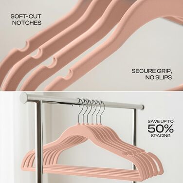 Плечики для одягу Utopia Home з оксамиту - антиковзаючі, міцні, 50 шт. (рожеві)