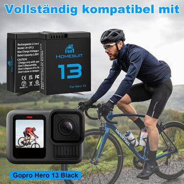 Набір акумуляторів Homesuit Hero 13 з LED зарядним пристроєм (2шт) для GoPro Hero 13 Black Enduro. Акумулятори 2300mAh, USB Type-C PD3.0, швидка зарядка.
