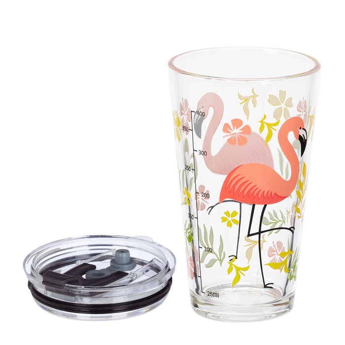 Relaxdays Set of 4 Drinking Glasses with Flamingo Motif