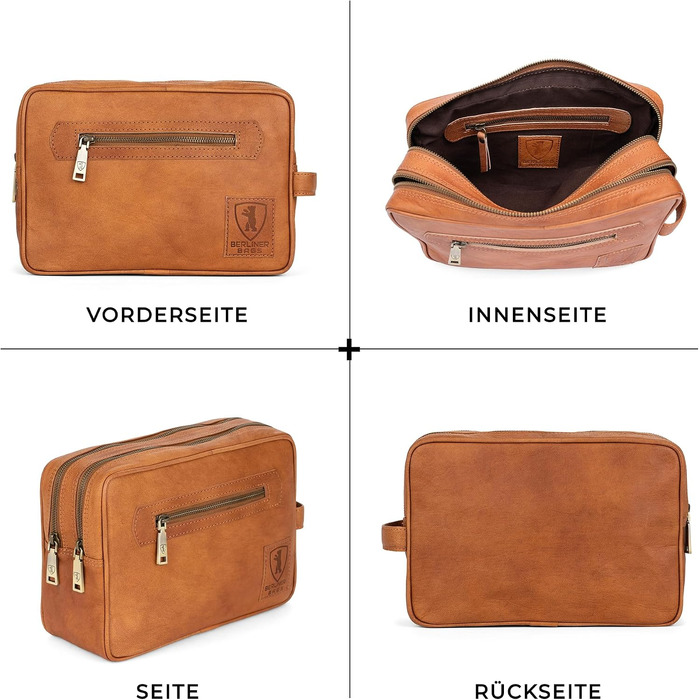 Шкіряна косметичка для подорожей Berliner Bags Vintage Paul, універсальна сумка для аксесуарів (2 відділення), коричнева
