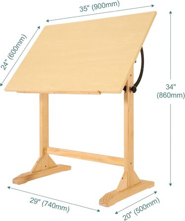 VISWIN Adjustable Drawing Table - Large Wooden Art Desk for Artists - Height & Angle Adjustable, Solid Pine Wood, Studio Easel Table for Painting & Drawing