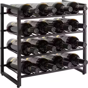 IBUYKE Wine Rack Metal, Freestanding Wine Rack Storage, 4-Tier 16 Bottle Rack, For Bar Counter, Restaurant, Kitchen, Table Rack Wine Holder, Black TMJ903H Metal 16 Bottles