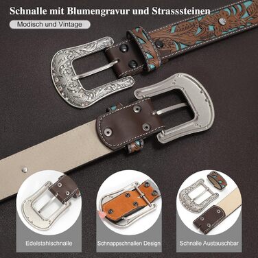 Стильний шкіряний ремінь Western JasGood для жінок та чоловіків, коричневий, 110 см (талія 86-95 см)