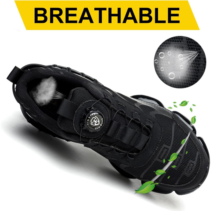 Чоловічі робочі черевики з металевим носком, чорні. Легкі, дихаючі, з поворотним закриттям. Захисні черевики 46 EU