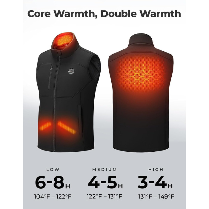 Обогреваемая жилетка KEMIMOTO для мужчин и женщин с 5 зонами обогрева, USB-аккумулятор 10000mAh, для катания на лыжах, рыбалки, мотоцикла, активного отдыха (M, Черный)