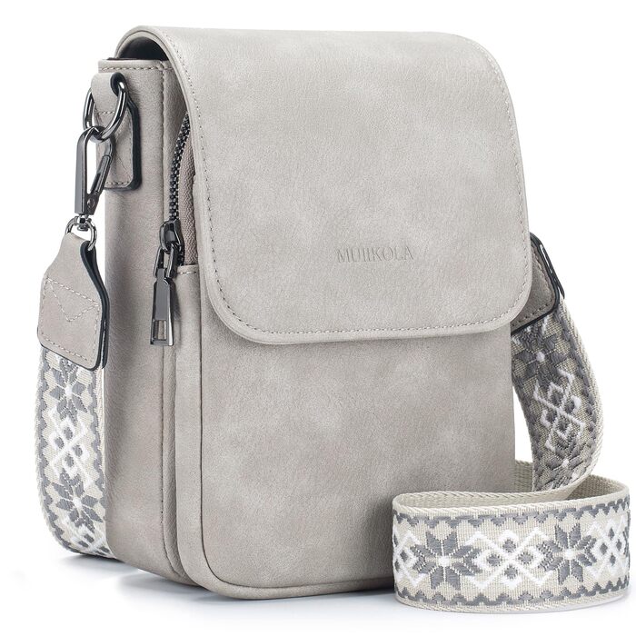 Сумка-органайзер на шию MUIIKOLA з RFID-захистом для смартфонів, веганська шкіра, сіро-бежевий колір
