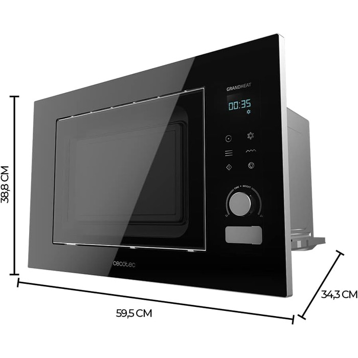 Мікрохвильова піч Cecotec GrandHeat 2000 вбудована, чорна. 1200 Вт, 21 л, гриль, 8 функцій, сенсорний дисплей, таймер
