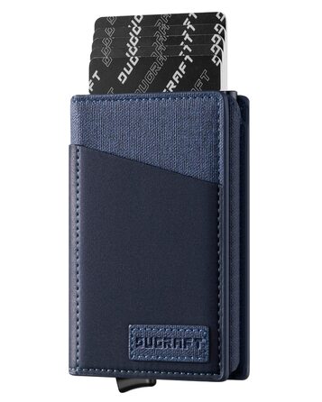 Кластинка для карток DUGRAFT з віконцем для посвідчення, з RFID-блокуванням, мінімалістична, для чоловіків, висувна, обложка для кредитних карток з алюмінію, для понад 10 карток, темно-синя