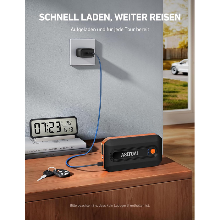 Powerbank AstroAI B8 для авто: пускова станція, 7.0л бензин/5.5л дизель, LED, QC 3.0 USB, 12V, Orange