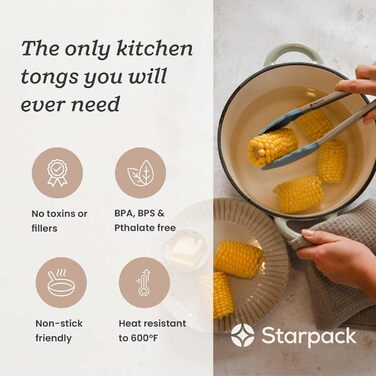 Кухонні щипці StarPack Premium 30,5 см з нержавіючої сталі з антипригарними силіконовими наконечниками, термостійкі до 315°C, для приготування, сервірування, гриля та салату, бірюзові
