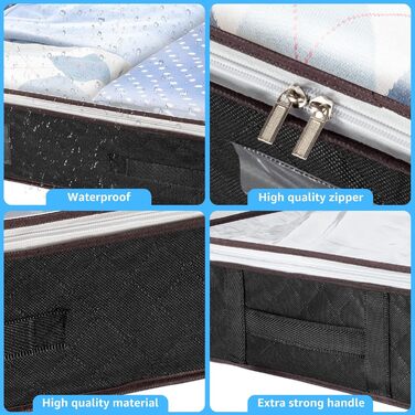 4 шт. Органайзери для зберігання під ліжком з кришкою, тканинні, чорні