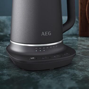 AEG K7-1-6BP Kettle (7 temperature settings, 3-fold safety switch-off, keep-warm function, 1.7 liters, drip stop, easy cleaning, 360° base, anti-slip coating, LED display, gray)