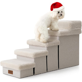 Pet Stairs for Small Dogs with Storage, Folding Dog Stairs for Bed Couch, Dog Stairs Dog Ramp with Non-Slip Bottom, Leak-Proof, Up to 80kg, Steps, (Beige, 5, 33x101x54cm)