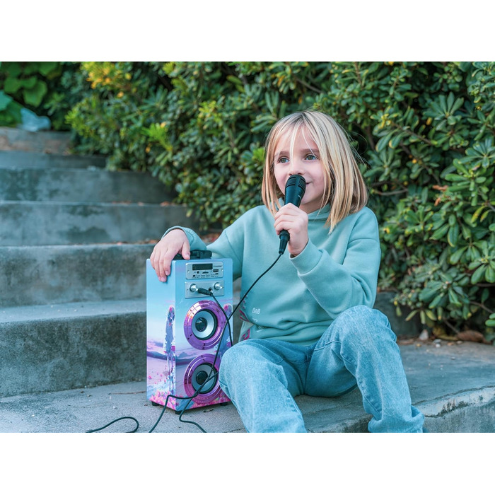 Караоке DYNASONIC з 2 мікрофонами, портативна караоке-машина, Bluetooth-колонки, USB та SD-картрідер, світлові ефекти, подарунок для дітей 5-13 років (Model 22 lights)