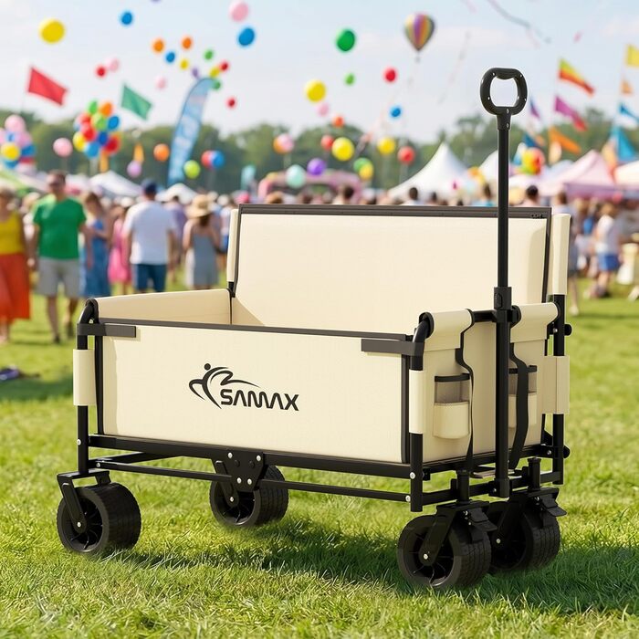 Універсальний складаний візок-тележка Samax Bollerwagen 200 кг з лавкою - бежевий, для саду, пляжу, транспортування