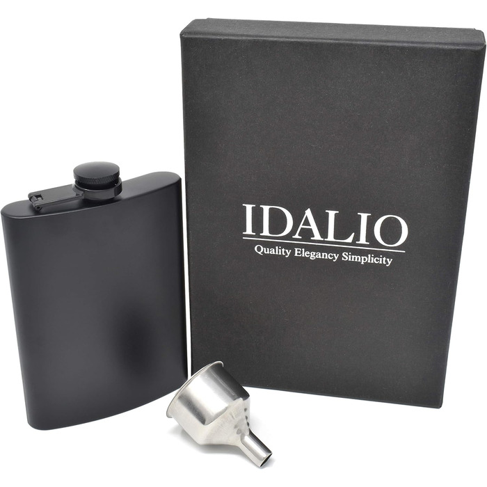 Фляга з нержавіючої сталі IDALIO, 24 cl, чорна матова, з воронкою, без витоку, у чорному боксі, для чоловіків та жінок