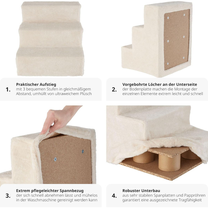 Сходинка для тварин tectake®: для собак та котів, допомога у підйомi, знімний чохол, плоскі сходинкі, для софи, ліжка, авто (7 x 45 x 4,5 см)