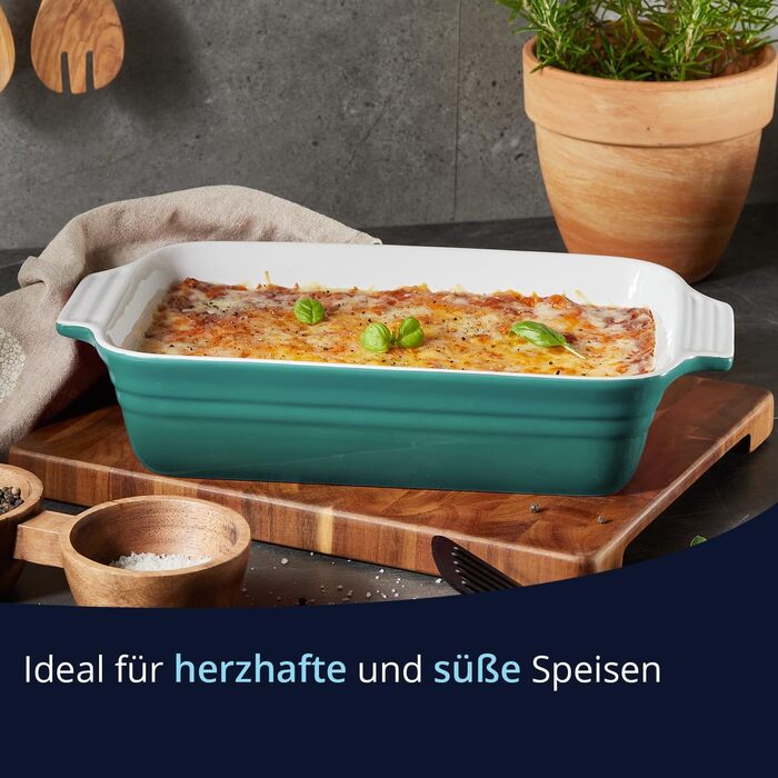 Форма для запікання KHG велика 40 см, блакитна, на 4-6 осіб, об'єм 3 літри, кераміка, прямокутна, стійка до подряпин, для лазаньї, тірамісу та інших запіканок, 1 шт.