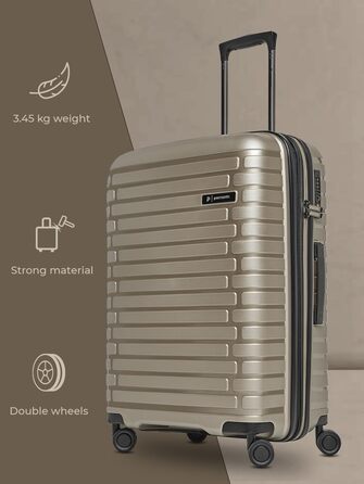 Чемодан на колесах середнього розміру з жорстким корпусом, 66 см, розширюється до 75 літрів, з TSA-замком, з поліпропілену (Collection 04), колір шампань металік