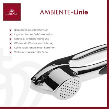 Преса для часнику Gerlach Ambiente 1760 з цинку, срібна - кухонний аксесуар