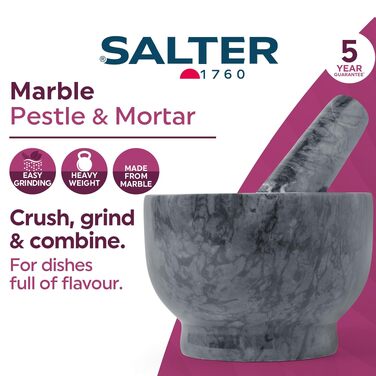 Ступка з мармуру Salter BW11852EU7 для розтирання спецій, трав, часнику та приготування песто, чорна