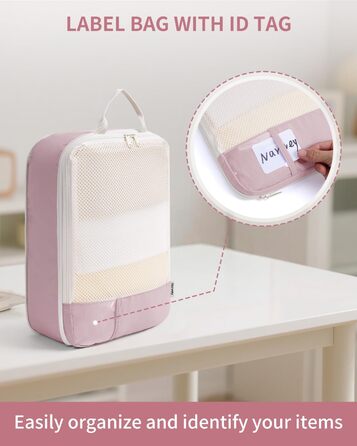 Набір органайзерів для валізи Narwey (6 шт.) - кубики для пакування з компресією, бежевий. Організація подорожей та зручне пакування речей.