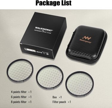 Набір зіркових фільтрів Walking Way 67mm (3 шт.) для камери: 4, 6, 8 променів + чохол