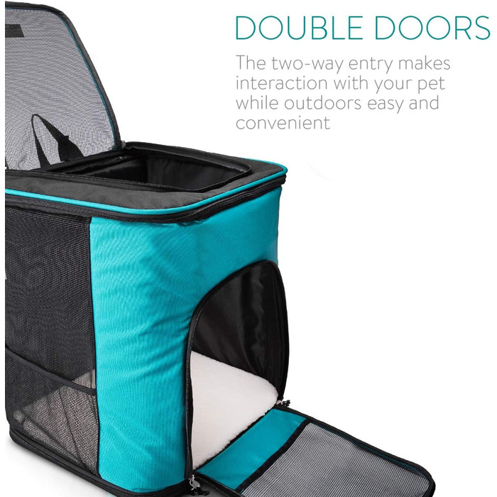 Рюкзак для собак та котів Navaris - м'який, з бавовняним бавовняним ременем, 41x34,5x43 см, складний, до 12 кг, блакитний