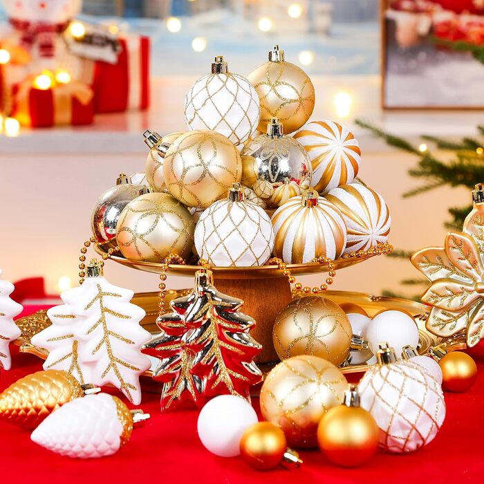 Набір прикрас для ялинки Shareconn: 106 шт. у 24 кольорах, міцні ялинкові кулі, декор для ялинки, святкування, весілля (шампань-золото та білий)