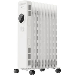 Радіатор масляний Midea 2000W, енергозберігаючий, тихий, з 9 ребрами, термостатом, 3 режими, захист від замерзання, LED дисплеєм, захистом від перекидання та перегріву, ECO-режим