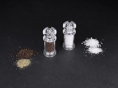 Cole & Mason 505 Salt & Pepper Mill Set – Classic Design, Adjustable Grinder, 14cm, Transparent Acrylic Body, Durable & High Quality, Manual