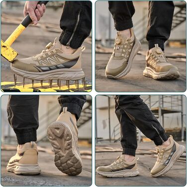 Робочі черевики для чоловіків та жінок. Зручні, дихаючі, з металевим носком. Індустріальні черевики для роботи з пряжками та шнурівками (41 EU, Хакі)