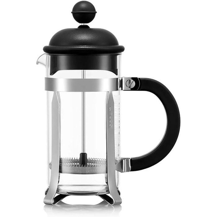 Френч-прес Bodum Caffettiera Schwarz 350мл - для приготування кави, з нержавіючої сталі, Borosilikatglas, без BPA, для 3 чашки, Made in Portugal