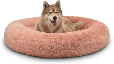 Кругле ліжко для собак та котів Lionto, Ø 120 см, рожеве, м'яке, з плюшу, з товстою підкладкою
