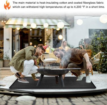 Вогнестійкий килимок для гриля, складаний, захист від нагріву, 39x60 дюймів (100x152 см), чорний