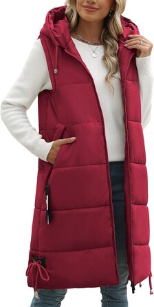 Жіноча довга степкова жилетка Vancavoo з капюшоном, червона, XXL