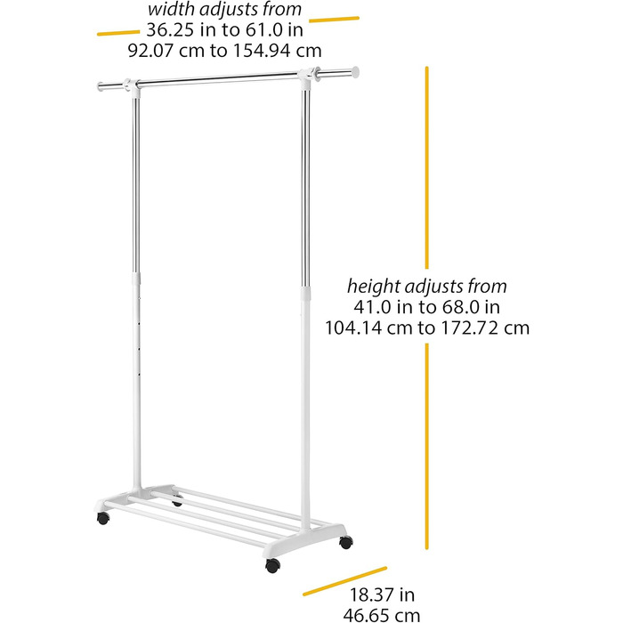 Whitmor Clothes Rack, Adjustable, White/Chrome
