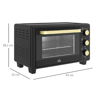 HOMCOM 16L Mini Oven 1400W Mini Oven 100-230℃ 60 Min. Timer, with Grill Rack and Baking Tray, Pizza Oven with Tray Handle, Crumb Tray Black | Aosom