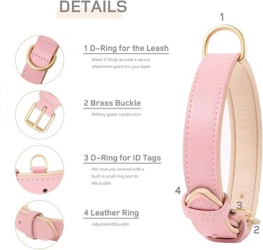 Нашийник для собак Heele з натуральної шкіри, рожевий, регульований, великий розмір (L), 1 шт.