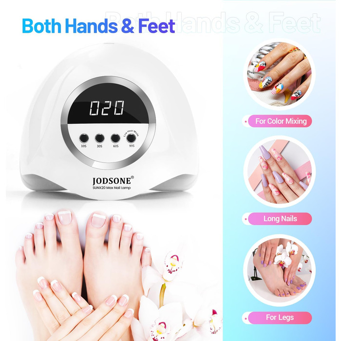 JODSONE 320W UV LED лампа для нігтів з авто-сенсором, 72 світлодіоди (червоне світло) та 4 таймерами (10/30/60/99s) – професійний апарат для сушіння гель-лаку, гелю та шелаку для рук і ніг