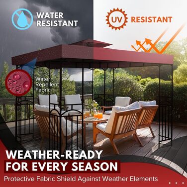 Replacement Gazebo Canopy Cover for Gazebo, 2.5 x 2.5 m, Waterproof Cover – Double-Tiered UV30 Cover for Awnings, Garden, Patio, Yard, Tent (Ivory) (Red/Excursion, Solid Color (Getaway Solids))