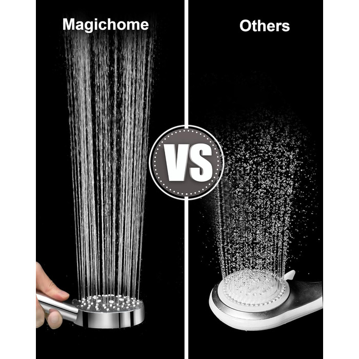 Насадка для душу Magichome з шлангом 2м, високого тиску, 5 режимів розпилення, турбо-дизайн, економна водозберігальна ручна лійка для душу, чорна, з шлангом