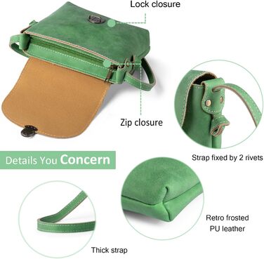 Сумка жіноча через плече Kleine Umhängetasche, екошкіра, зелений (трава) з замком