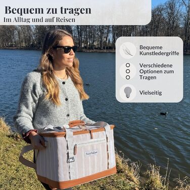 Велика складана термосумка 45L для покупок, пляжу, пікніка, обіду. Водонепроникна, ізольована на 12 годин. Ретро XXL, бежевий колір.