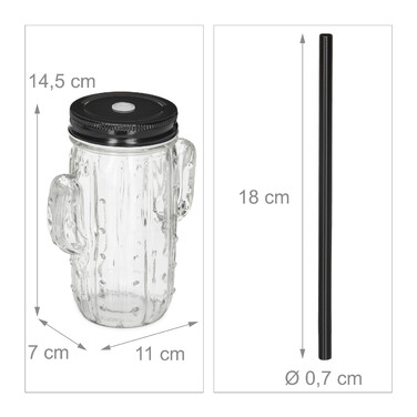 Relaxdays Set of 8 Cactus Drinking Glasses with Straws